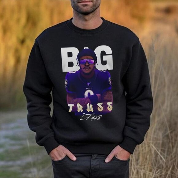 Big Truss Lamar Jackson Baltimore Ravens Sweatshirt NFL Retro Crewneck  79 - Picture 1 of 5
